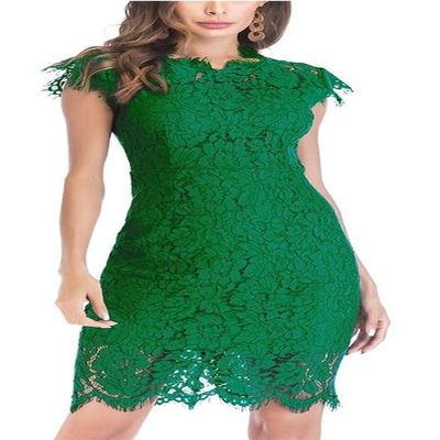 Women's Sleeveless Lace Floral Elegant Cocktail Dress Crew Neck Elegant Knee Length lace Holiday Dress for Party (Green,Medium)