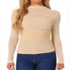 Allegra K Mesh Top Women Sheer Long Sleeve Mock Neck Slim Fit Shirts Trendy Fall Outfit Ruched Going Out Tops X-Large Apricots view 1