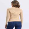 Allegra K Mesh Top Women Sheer Long Sleeve Mock Neck Slim Fit Shirts Trendy Fall Outfit Ruched Going Out Tops X-Large Apricots view 2