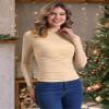 Allegra K Mesh Top Women Sheer Long Sleeve Mock Neck Slim Fit Shirts Trendy Fall Outfit Ruched Going Out Tops X-Large Apricots view 3