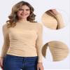 Allegra K Mesh Top Women Sheer Long Sleeve Mock Neck Slim Fit Shirts Trendy Fall Outfit Ruched Going Out Tops X-Large Apricots view 4