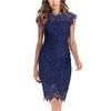 Women's Sleeveless Lace Floral Elegant Cocktail Dress Crew Neck Elegant Knee Length lace Holiday Dress for Party (Navy Blue,Small) view 2