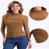 Allegra K Mesh Top Women Sheer Long Sleeve Mock Neck Slim Fit Shirts Trendy Fall Outfit Ruched Going Out Tops Large Brown view 2