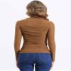 Allegra K Mesh Top Women Sheer Long Sleeve Mock Neck Slim Fit Shirts Trendy Fall Outfit Ruched Going Out Tops Large Brown view 3
