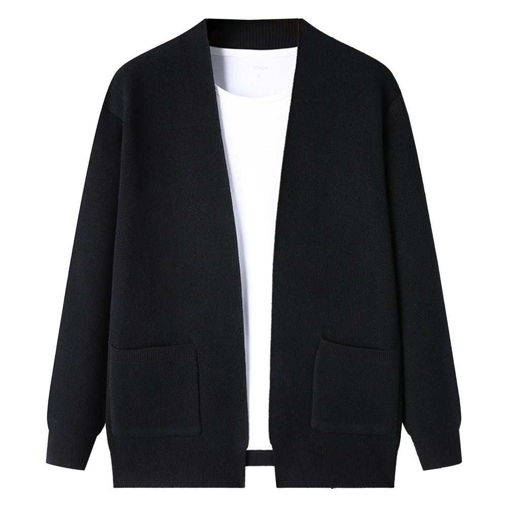 Men's Knitwear Long Sleeve Cardigan V-Neck Collar Casual Knitted Sweater Slim Sweater Style Knitted Jacket (Black,Large)