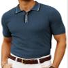 PJ PAUL JONES Polo Shirts for Men Knitted Textured Polo Shirts Collared Knit Polo T-Shirts for Men Night Out Blue M view 1