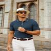 PJ PAUL JONES Polo Shirts for Men Knitted Textured Polo Shirts Collared Knit Polo T-Shirts for Men Night Out Blue M view 2