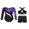 ACSUSS Kids Leotard Girls Gymnastics One Piece Set Unitard with Crop Top Vest and Shorts Sparkly Active Dancewear Starry Sky Black 14 Years view 2