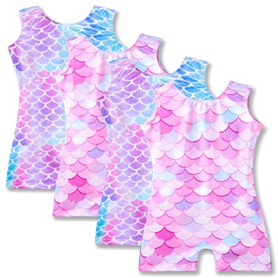Nymphperi 4 Packs Gymnastics Leotard for Girls Size 2t 3t 4t Sparkle Biketards with Shorts Kids Sleeveless Unitard One-Piece Dancewear