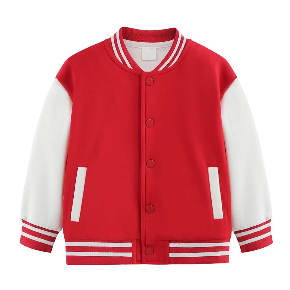 AIMAOMI Baby Boy Girl Baseball Varsity Jacket Causal Button Down Letterman Bomber Jacket Lightweight Boys Leather Jacket (Red, 10-11 Years)