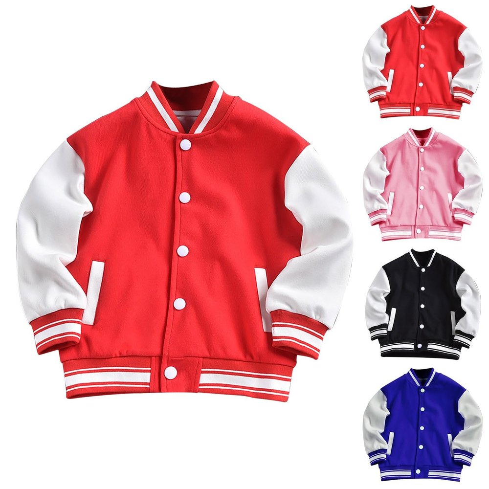 AIMAOMI Kids Baseball Leather Jackets Boys and Girls Varsity PU Letterman Coat Button Cardigan Bomber Youth Varsity Jacket Boys (Blue, 8-9 Years)