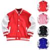 AIMAOMI Kids Baseball Leather Jackets Boys and Girls Varsity PU Letterman Coat Button Cardigan Bomber Youth Varsity Jacket Boys (Blue, 8-9 Years) view 1