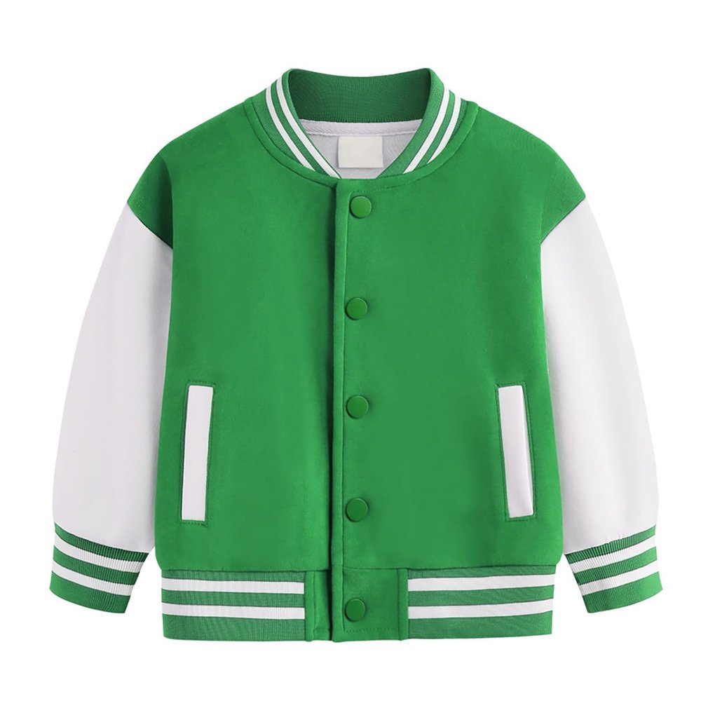AIMAOMI Kids Baseball Jacket Varsity Letterman Coat Fall Winter Fleece Bomber Vintage Outerwear Varsity Varsity Jacket Boys (Green, 9-10 Years)