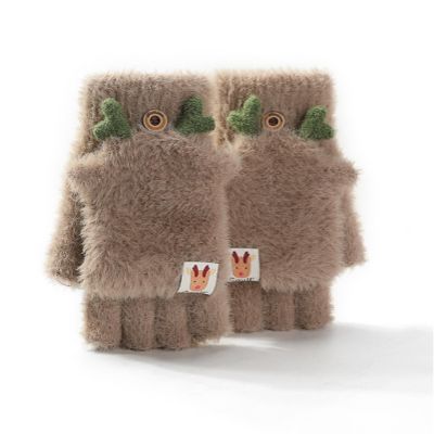GDXTA Winter Knitted Convertible Fingerless Gloves Alpaca Wool Mittens Warm Glove for Women Girl Cold Weather Running Driving (Khaki)