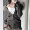 KMBANGI Women Fur Trim Crop Hoodies Zip Up Y2k Long Sleeve Cropped Sweatshirt Zipper Furry Hooded Jacket with Pockets (Knitted Gray,L) view 4