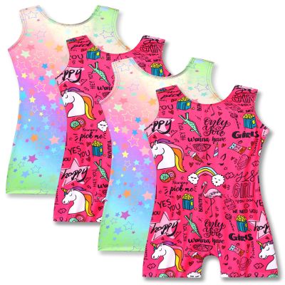 Nymphperi 4 Packs Gymnastics Leotard for Girls Size 1t 2t 3t Sparkle Biketards with Shorts Kids Sleeveless Unitard One-Piece Dancewear