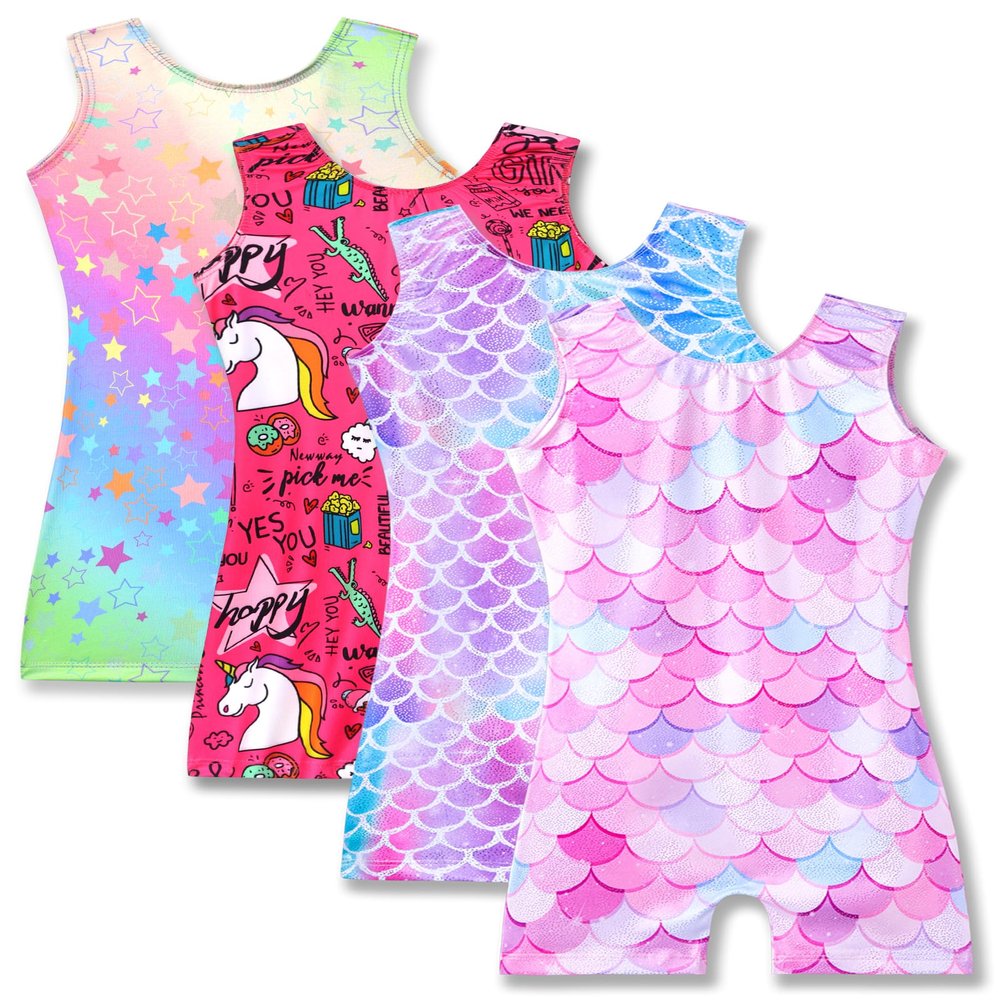 Nymphperi 4 Packs Gymnastics Leotard for Girls Size 1t 2t 3t Sparkle Biketards with Shorts Kids Sleeveless Unitard One-Piece Dancewear