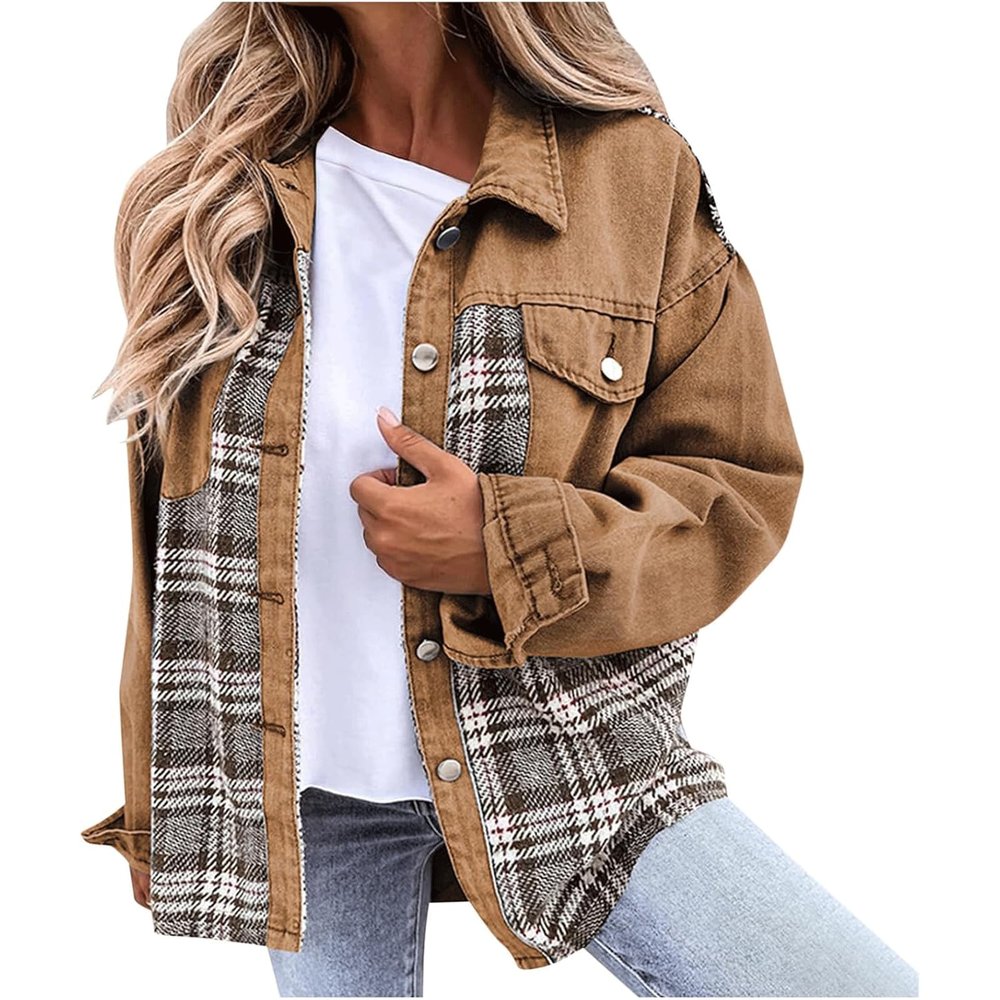 UINGBPXT S,m,l,x-l,xx-l Jackets Women's Loose Denim Shacket Jacket Casual Long Sleeve Denim Outerwear Tops