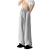 Men's Casual Stylish Sweatpants Textured Elastic Waist Drawstring Straight Leg Pants Lightweight Stretchy Track Pants Gray view 4