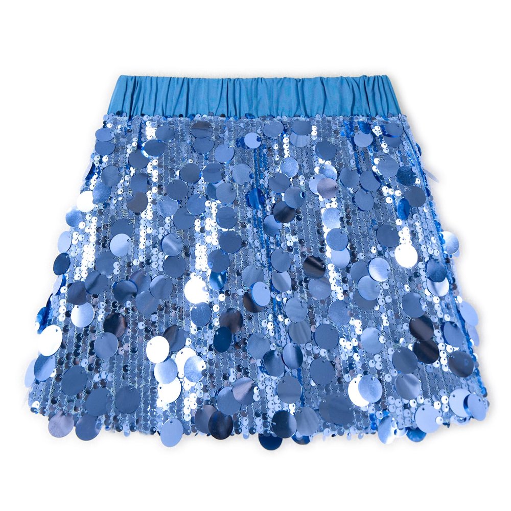 Miipat Girls Sequin Skirt Sparkly Toddler Glitter Mini Skirt Little Kids Shiny Dance Party Skirt(Lakeblue,8-9Years)