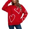 Muineobuka Y2K Heart Graphic Sweater for Women Oversized Crew Neck Knitted Pullover Cute Graphic Sweater Pullover Red view 1