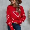 Muineobuka Y2K Heart Graphic Sweater for Women Oversized Crew Neck Knitted Pullover Cute Graphic Sweater Pullover Red view 2