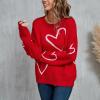 Muineobuka Y2K Heart Graphic Sweater for Women Oversized Crew Neck Knitted Pullover Cute Graphic Sweater Pullover Red view 3