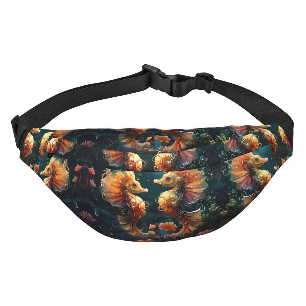 Beautiful Seahorse Couple Boys large waist bag, travel crossbody waist bag, suitable for enjoying sports, running, cycling, travel, fishing