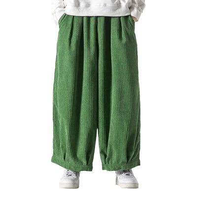 Corduroy Pants for Men Oversized Elastic Waist Drawstring Straight Wide Leg Trousers Loose Vintage Hiking Sweatpants Green