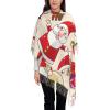Christmas Cartoon Santa Claus Womens Winter Warm Cashmere Scarf, Soft Wrap Scarves Pashmina Feel Shawl With Tassel view 3