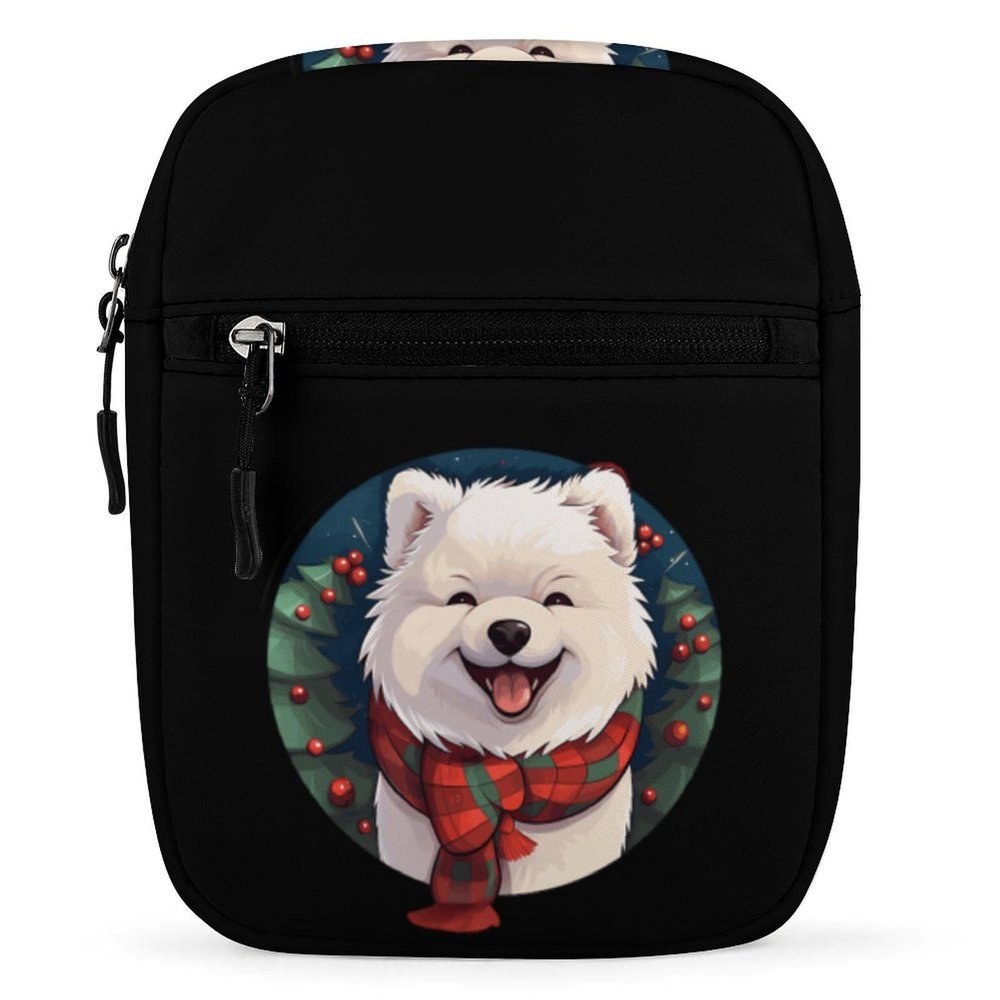 Christmas Samoyed Dog Sling Backpack Crossbody Waist Pack Chest Bag Fanny Pack Chest Daypack for Travel Sports Hiking