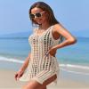 Sulozom Cover Ups for Swimwear Women Summer Sleeveless Crochet Coverups for Woman Swim Cover Up Tank Dress Beige S view 4