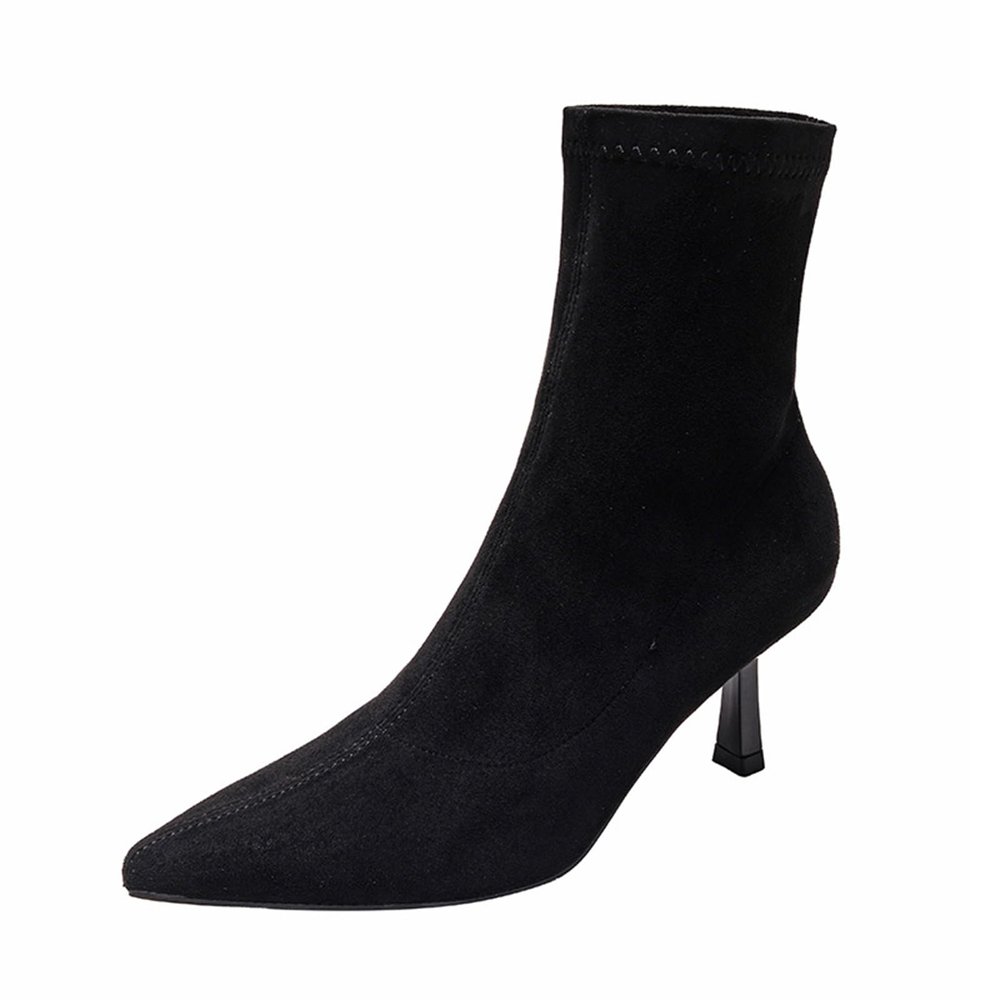 CPMBFDC Women's Kitten Heel Boots Fashion Pointed Toe Side Zipper Ankle Boots Office Business Formal Ankle Boots (Black-A,7)