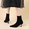 CPMBFDC Women's Kitten Heel Boots Fashion Pointed Toe Side Zipper Ankle Boots Office Business Formal Ankle Boots (Black-A,7) view 3