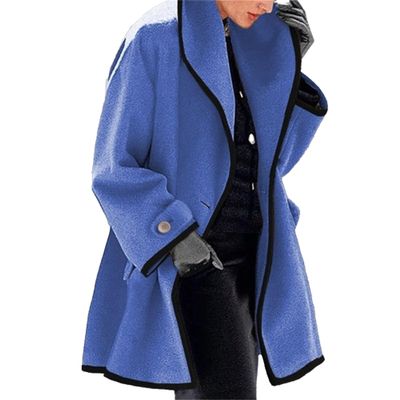 JEShifangjiusu Womens Wool Blend Pea Coat Fashion Winter Dressy Overcoat Single Breasted Trench Jackets with Hood (blue B2,4X-Large)