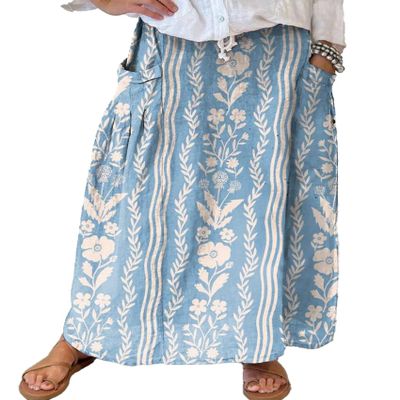 chouyatou Women's Vertical Striped High Waist Maxi Skirt Vintage Floral Cotton Long Skirt with Pockets (XX-Large, Flower)