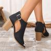 AtXiteli Women's Open Toe Chunky Heel Booties - Faux Leather Ankle Cutout Sandals, Summer Peep Toe Dressy Heeled Sandals (Black, Adult, Women's, 8, Digital, US Shoe System, Medium ()) view 2