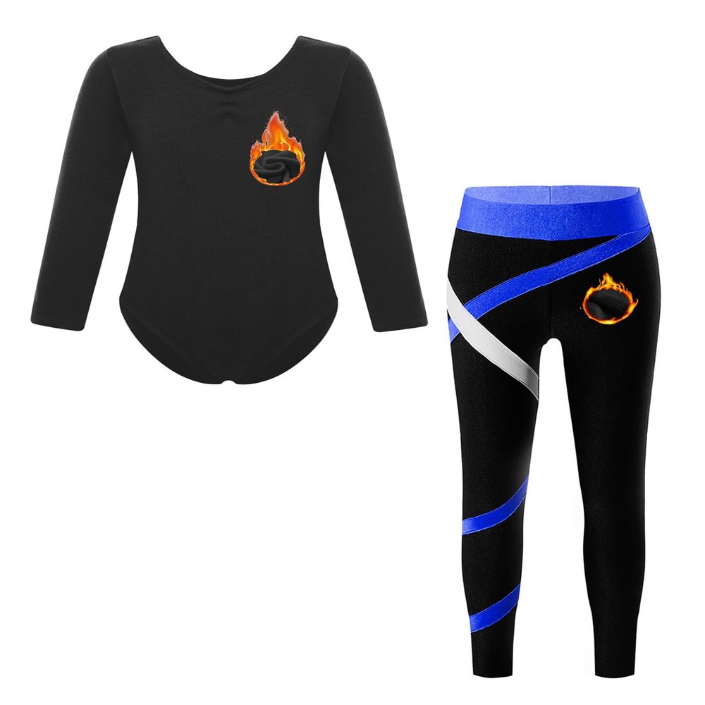 Huimingda Kids Girls 2 Piece Dance Sports Outfits Gymnastics Leotard with Leggings Set Figure Skating Unitards Royal Blue 12 Years