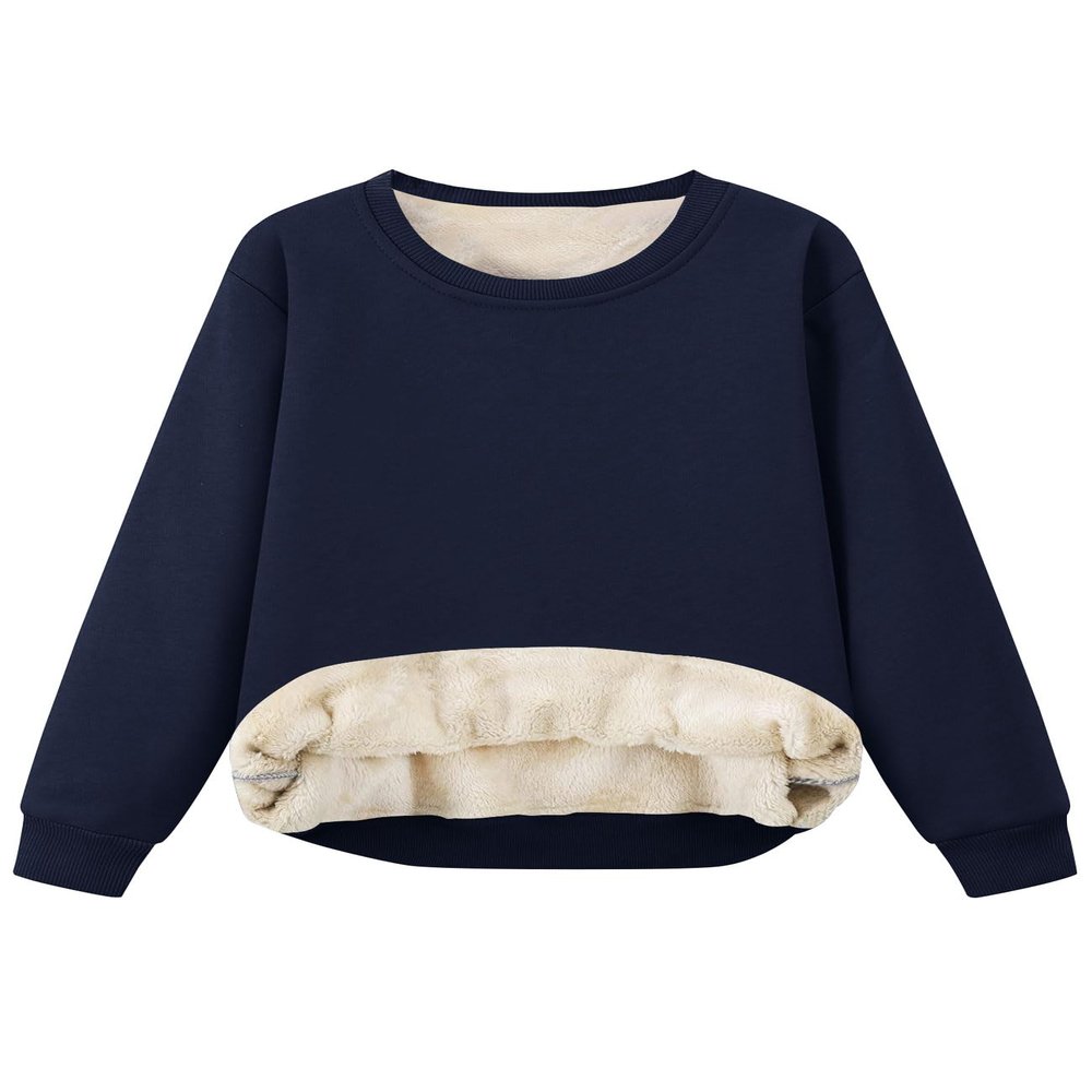 Flygo Unisex Boys Girls Fleece Lined Crewneck Sweatshirt Kids Warm Sherpa Pullover Sweater Sweatshirts Fall Winter Clothes(Navy-XS)