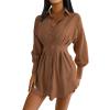 BIVENANT Women Ruffle Dress Mini Shirt Dress Hem Chiffon Mini Shirt Dress Fall Long Lantern Sleeve Button Down Ruched A-line Tunic Dress,Khaki,S view 1