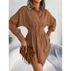 BIVENANT Women Ruffle Dress Mini Shirt Dress Hem Chiffon Mini Shirt Dress Fall Long Lantern Sleeve Button Down Ruched A-line Tunic Dress,Khaki,S view 2
