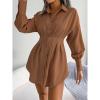 BIVENANT Women Ruffle Dress Mini Shirt Dress Hem Chiffon Mini Shirt Dress Fall Long Lantern Sleeve Button Down Ruched A-line Tunic Dress,Khaki,S view 3