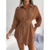 BIVENANT Women Ruffle Dress Mini Shirt Dress Hem Chiffon Mini Shirt Dress Fall Long Lantern Sleeve Button Down Ruched A-line Tunic Dress,Khaki,S view 4
