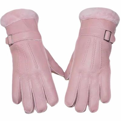 Reyox Kids Waterproof Lambskin Gloves Fleece Lining, Thick Insulated Snow Gloves for Cold Weather 9.8 Inch Length Pink 13-15 Years