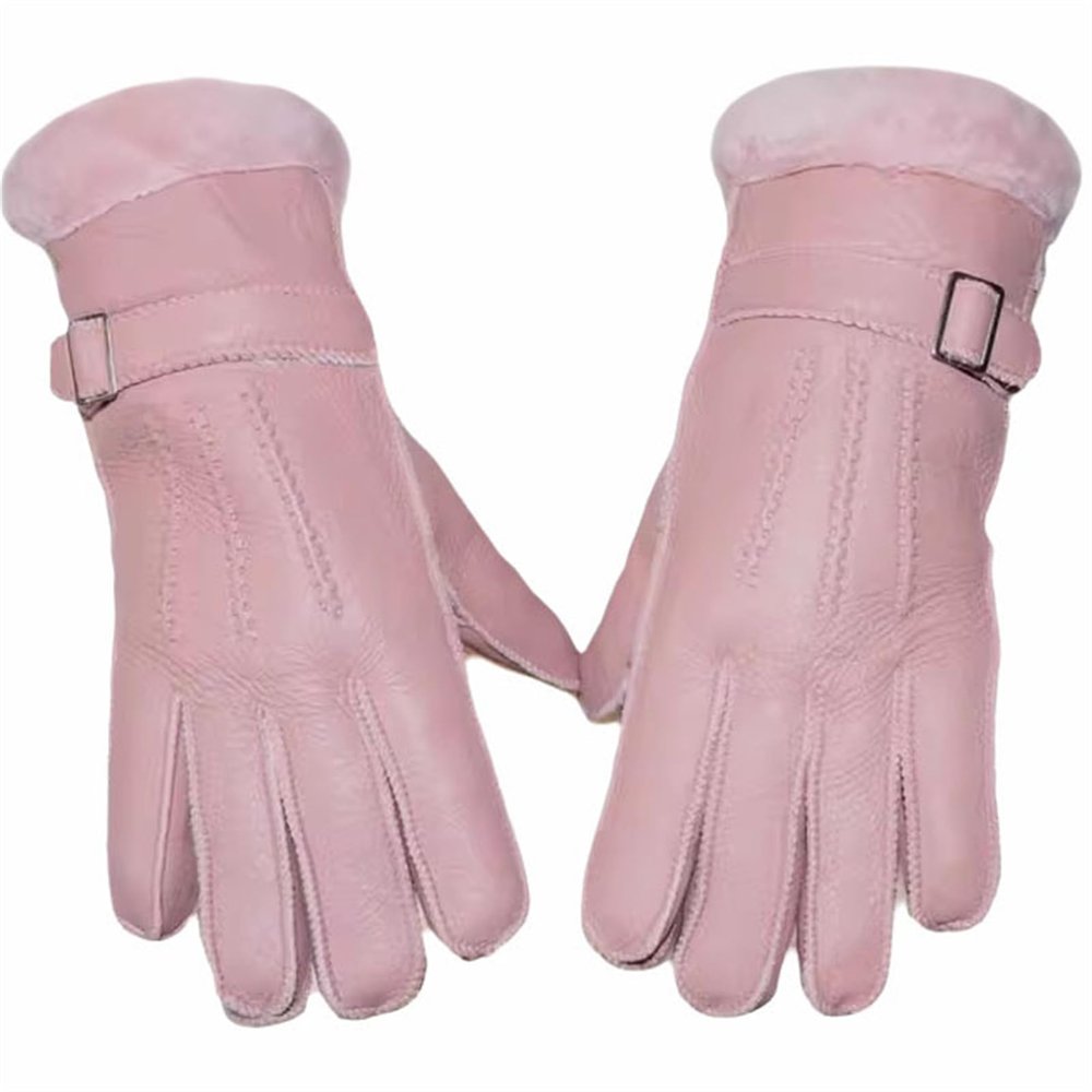 Reyox Kids Waterproof Lambskin Gloves Fleece Lining, Thick Insulated Snow Gloves for Cold Weather 9.8 Inch Length Pink 13-15 Years
