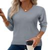 Vneck Sweaters for Women Western Light Weight Sweaters for Women Casual Spring Tops 2026 Trendy Long Sleeve Pullover Cashmere Sweater Comfy Soft Ladies Tops and Blouses Wool Knit Shirts Grey Blue XL view 2