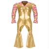 YiZYiF Men's 70s Disco Costume Shiny Metallic Unitard Zentai Zipper Bodysuit Bell Bottom Jumpsuits Gold 3X-Large view 1