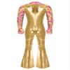 YiZYiF Men's 70s Disco Costume Shiny Metallic Unitard Zentai Zipper Bodysuit Bell Bottom Jumpsuits Gold 3X-Large view 2