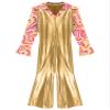 YiZYiF Men's 70s Disco Costume Shiny Metallic Unitard Zentai Zipper Bodysuit Bell Bottom Jumpsuits Gold 3X-Large view 3