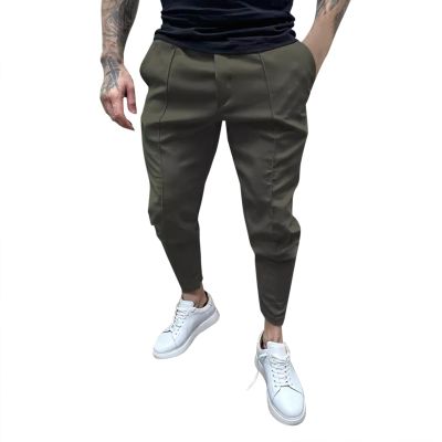 Casual Cargo Pants for Men Drawstring Multi Pocket Bound Feet Tapered Trousers Trendy Baggy Gym Spring Fall Overalls